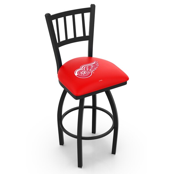 25" Blk Wrinkle Detroit Red Wings Swivel Bar Stool, Jailhouse Back