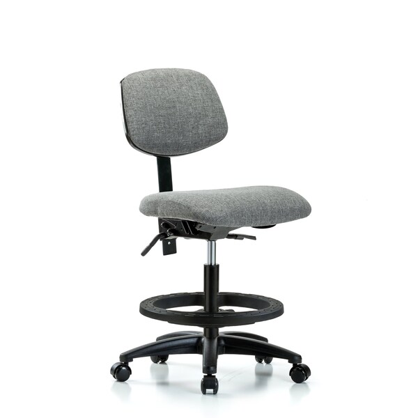 Chair, Fabric, Med Bench, BF Casters, Gry, No Arms, 22" to 29" Height, Gray