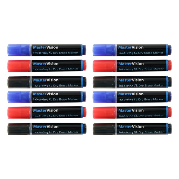 Inkstring Markers, Box Of 12, Assorted Black Red Blue