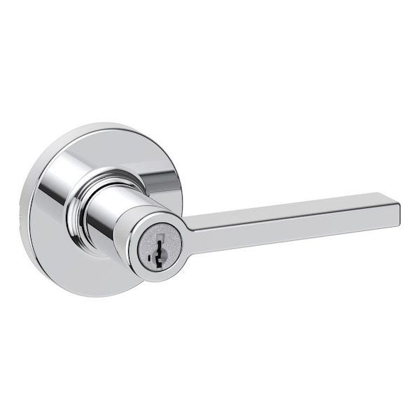Casey Lever with Round Rose Entry Door Lock SmartKey with 6AL Latch and RCS Strike Bright Chrome Fin