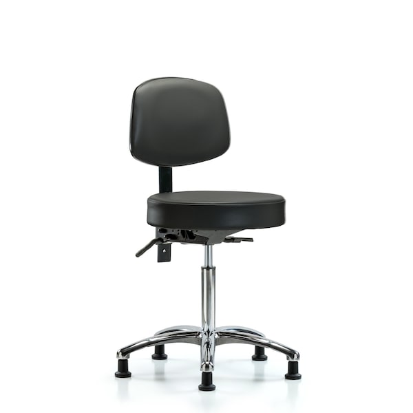 Vinyl Stool, Back Chrome, Med Bench, Glides, Carbon