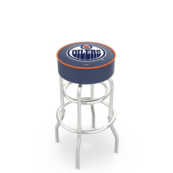 25" Edmonton Oilers Cushion Seat, 2-Ring Chrome Swivel Bar Stool