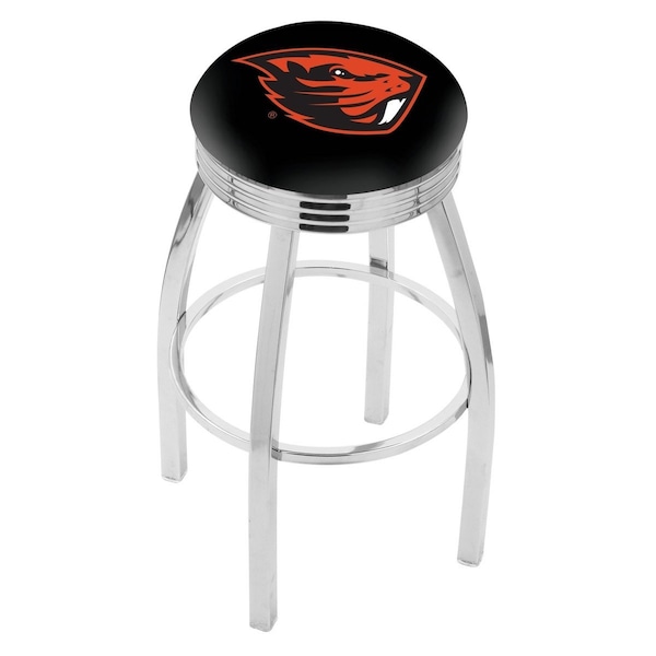 25" Chrome Oregon State Swivel Bar Stool, Accent Ring