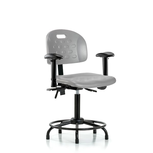 Poly Chair, Round Tube Base, Med Bench, Tilt, Arms, Glides, Blue
