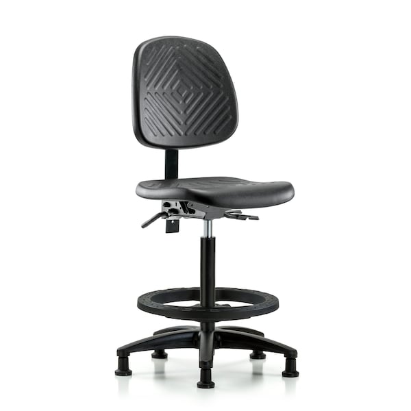 Bench Chair, Hi, Poly, Med, Bk, BF Glides, No Arms, 24-1/2" to 33-1/2" Height, Blue, Black
