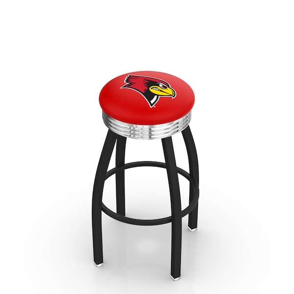 25" Blk Wrinkle Illinois State Swivel Bar Stool, Chrome Ring