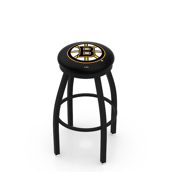 25" Blk Wrinkle Boston Bruins Swivel Bar Stool, Accent Ring