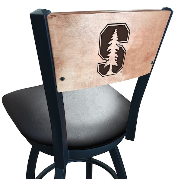 25" Blk Wrinkle Stanford Swivel Bar Stool, Laser Engraved Back