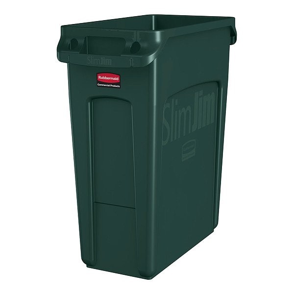 Slim Jim 16 gal Rectangular Slim-Profile Plastic Can, Green, None, Plastic, 11 in