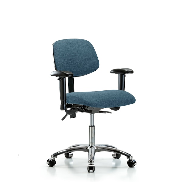 Desk Chair Desk Chair, Fab, Chr Tilt AA Casters, Blu, Adjustable Arms, 19" to 24" Height, Fabric, Blue