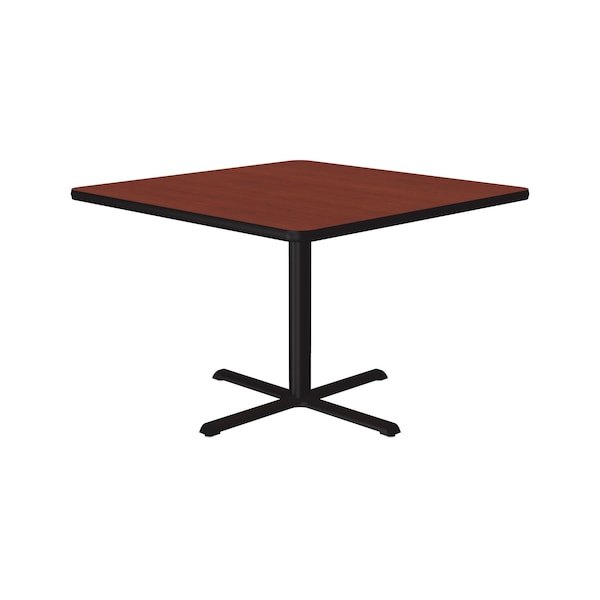 Square Cafe Bistro and Breakroom Pedestal Table, High Pressure Laminate Top, Cherry