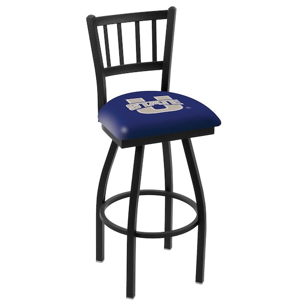 25" Blk Wrinkle Utah State Swivel Bar Stool, Jailhouse Back