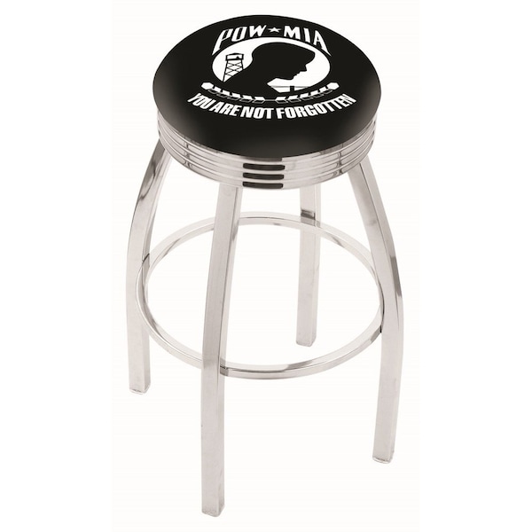 25" Chrome POW/MIA Swivel Bar Stool, Accent Ring