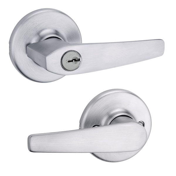 Delta Lever Vestibule Lock with New Chassis and 6AL Latch and RCS Strike Satin Chrome Finish