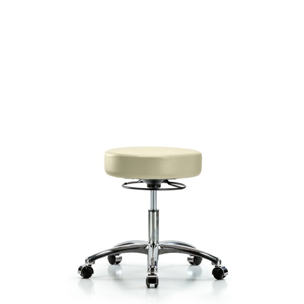 Desk Stool, Vinyl, Chrome, Casters, Wht