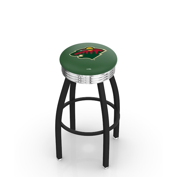 25" Blk Wrinkle Minnesota Wild Swivel Bar Stool, Chrome Ring