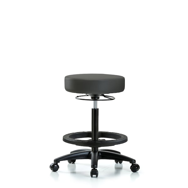 Bench Stool, Hi, Vinyl, BF, Casters, Gry
