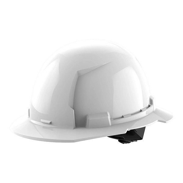 BOLT White Full Brim Hard Hat w/4pt Ratcheting Suspension - Type 1, Class E