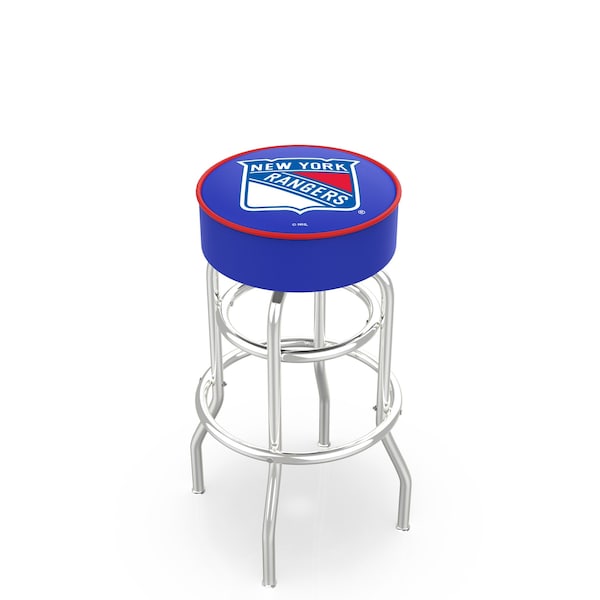 25" New York Rangers Cushion Seat, 2-Ring Chrome Swivel Bar Stool