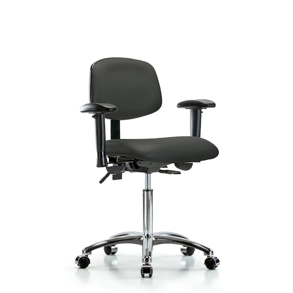 Chair, Vinyl, Med Bench, Chr AA Casters, Gry, 6-Way Adjustable, 22" to 29" Height, Charcoal