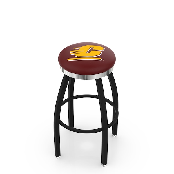 25" Blk Wrinkle Central Michigan Swivel Bar Stool, Chrome Ring