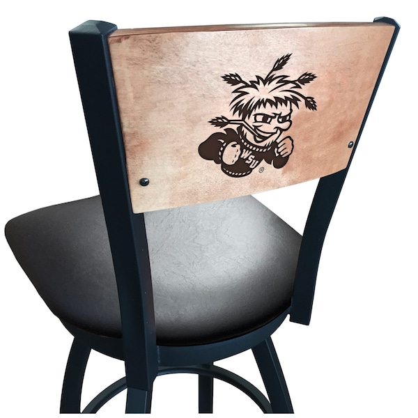 25" Blk Wrinkle Wichita State Swivel Bar Stool, Laser Engraved Back