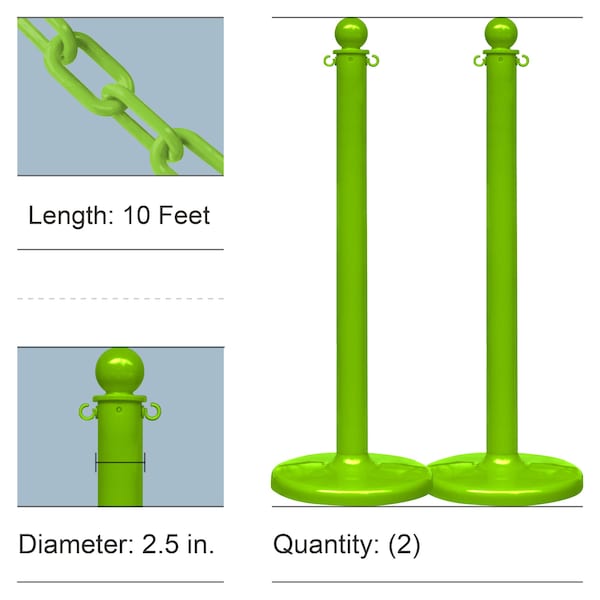 Safety Green Medium Duty Stanchion & Chain Kit (2-Pack)