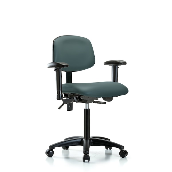 Chair, Vinyl, Med Bench, AA Casters, Blu, 6-Way Adjustable, 22" to 29" Height, Colonial Blue
