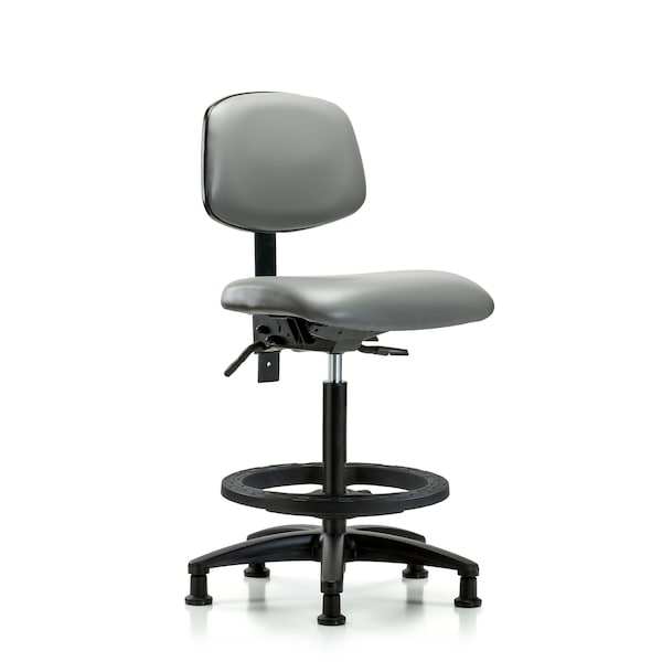Vinyl Chair, High Bench, Tilt, Foot Ring, Glides, Sterling