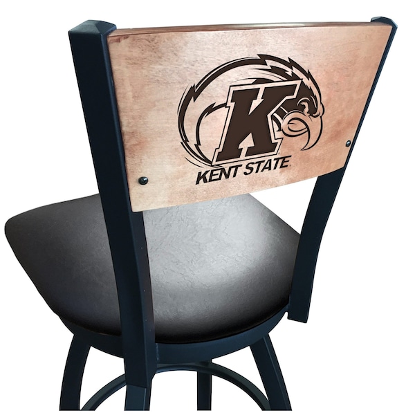 25" Blk Wrinkle Kent State Swivel Bar Stool, Laser Engraved Back