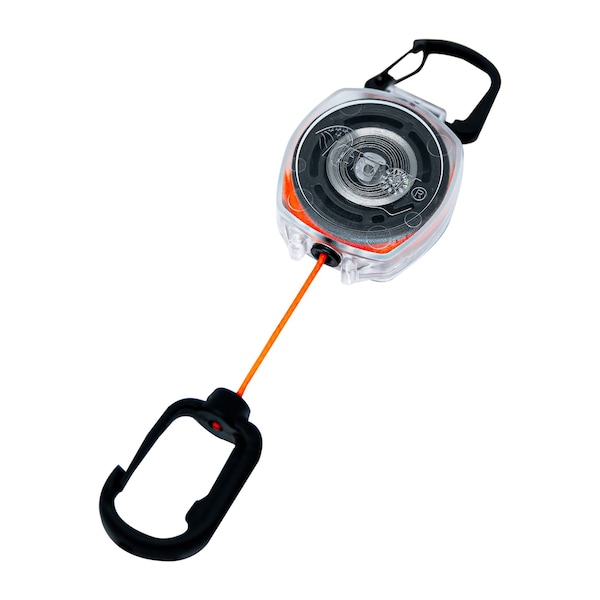 Key-Connect Clear Key Ring Tether, 24 in. Orange Cord, Carabiner Clip, EZ Clip Ring Clip End Fitting