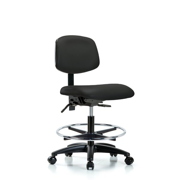 Chair, Vinyl, Med Bench, CF Casters, Blk, No Arms, 22" to 29" Height, Black