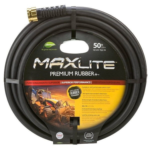 50 ft L Garden Hose, Rubber Tube, Black
