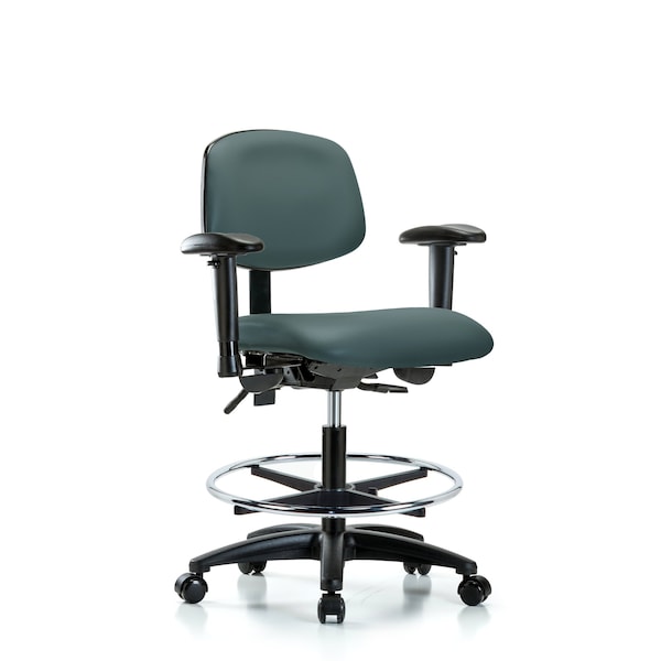 Chair, Vinyl, Med Bench, AA CF Casters, Blu, 6-Way Adjustable, 22" to 29" Height, Colonial Blue