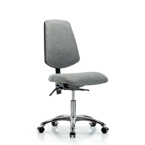 Desk Chair Fab Desk Chair, Med, Bk, Chrm, Casters, Gry, No Arms, 19" to 24" Height, Fabric, Grey