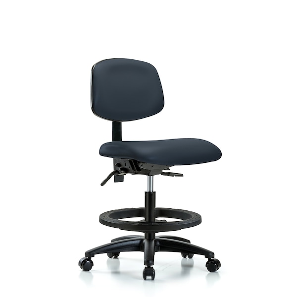 Chair, Vinyl, Med Bench, BF Casters, Nav, No Arms, 22" to 29" Height, Imperial Blue