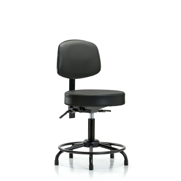 Vinyl Stool, Back, Desk, Round Tube Base, Glides, Carbon