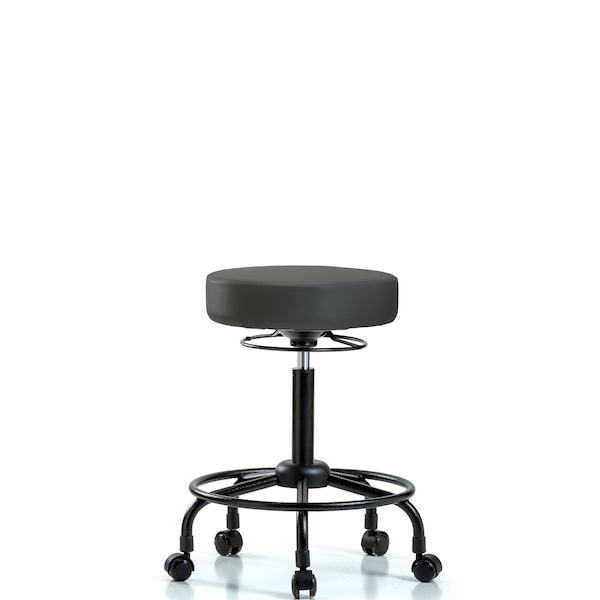 Vinyl Stool without Back-Medium Bench Height with RT Base and Casters in Charcoal Trailblazer Vinyl