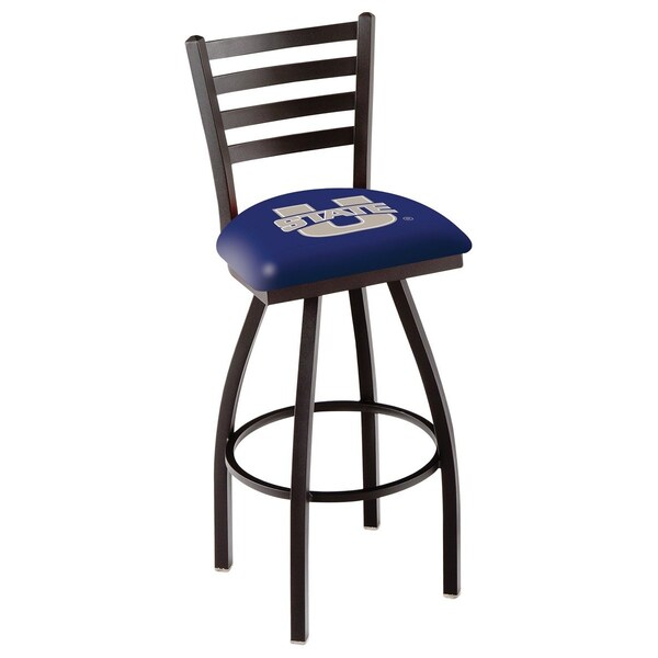 25" Blk Wrinkle Utah State Swivel Bar Stool, Ladder Back