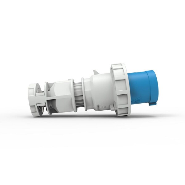 Watertight Pin & Sleeve Plug, 63 A, 600V AC, 2 Pole, IEC Grounding, Blue, NEMA Not Rated