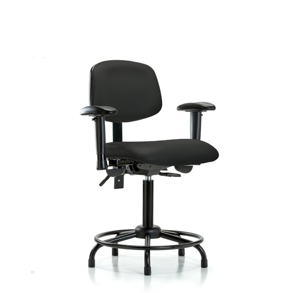 Medium Bench Chair Vinyl Chair, RT Tilt AA, Gld, BLK, Adjustable Arms, 22" to 29" Height, Vinyl, Black