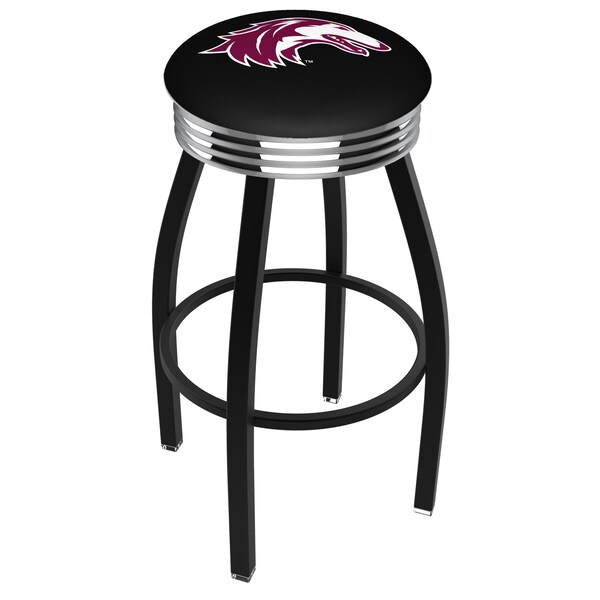 25" Blk Wrinkle Southern Illinois Swivel Bar Stool, Chrome Ring