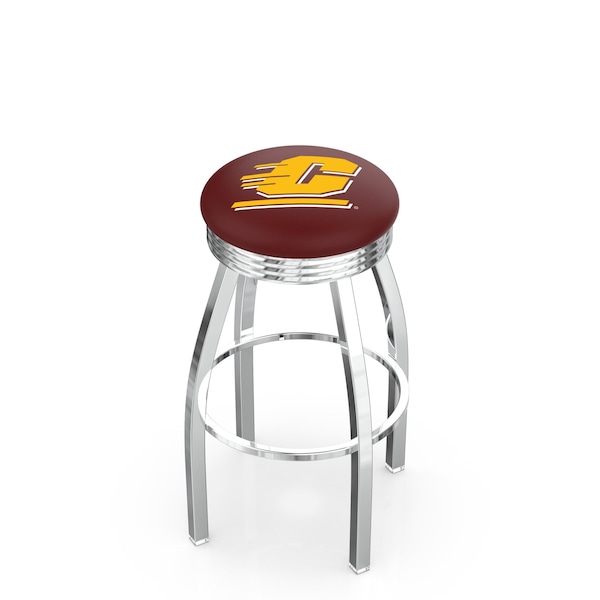 25" Chrome Central Michigan Swivel Bar Stool, Accent Ring