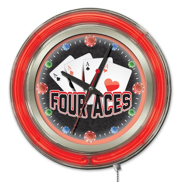 4 Aces Double Neon Ring, 15" dia. Logo Clock