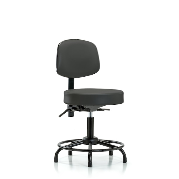 Desk Stool, Vinyl, Bk, RT, Tilt, Glides, Gry