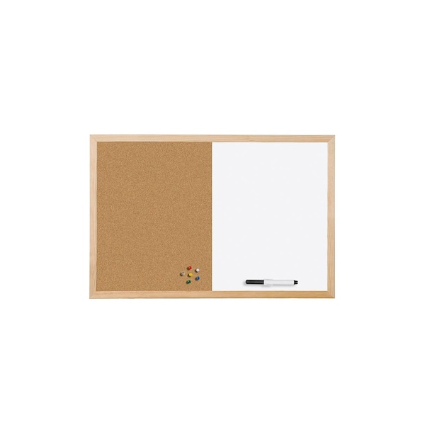 Combo Cork and Dry-Erase Board, 18 in X 24", Pine Frame