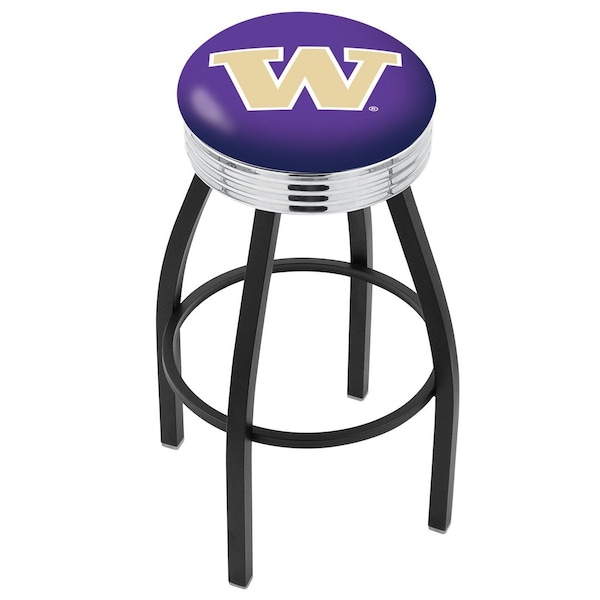 25" Blk Wrinkle Washington Swivel Bar Stool, Chrome Ring