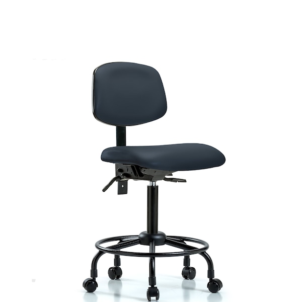 Bench Chair, Vinyl, RT, Casters, Nav, No Arms, 22" to 29" Height, Imperial Blue