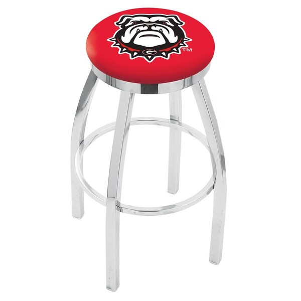25" Chrome Georgia "Bulldog" Swivel Bar Stool, Accent Ring