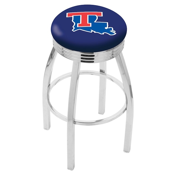 25" Chrome Louisiana Tech Swivel Bar Stool, Accent Ring